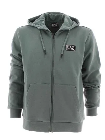 EA7 Emporio Armani Uomo Felpa Felpata Cappuccio Full Zip Tinta Unita