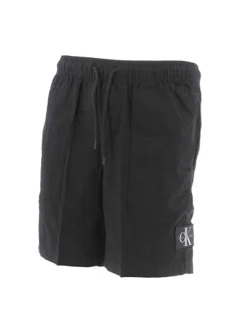 Calvin Klein Bermuda Nero Uomo in Misto Lino Tinta Unita Con Coulisse Regolabile