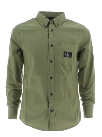 Calvin Klein Uomo Camicia Manica Lunga Stone Washed Tinta Unita Con Taschino