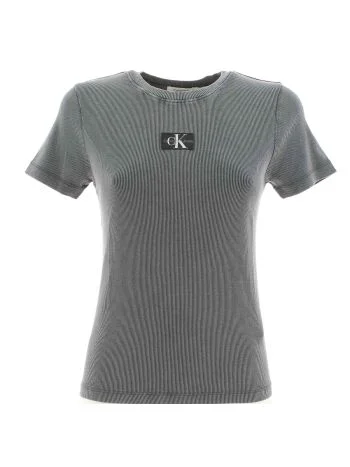 Calvin Klein T Shirt Donna Manica Corta Giro Collo, Realizzata con Tessuto a Costine a Tinta Unita