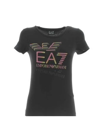 EA7 Emporio Armani Donna T Shirt Manica Corta Giro Collo Con Strass Nel Logo