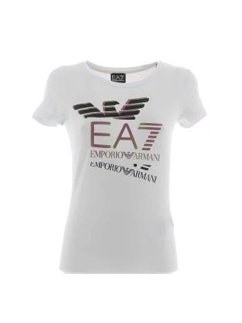 EA7 Emporio Armani Donna T Shirt Manica Corta Giro Collo Con Strass Nel Logo
