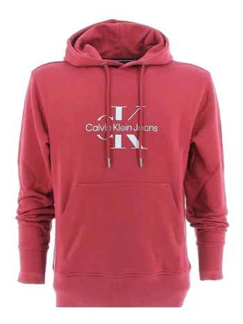 Calvin Klein Uomo Felpa Garzata Cappuccio Chiuso Tinta Unita Big Logo CK