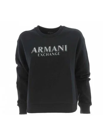 A|X Armani Exchange Felpa Girocollo Garzata Donna Logo A|X con Strass