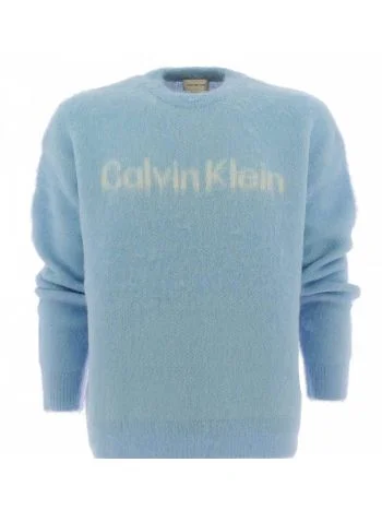 Pullover Uomo Lana Alpaca Girocollo Calvin Klein Azzurro