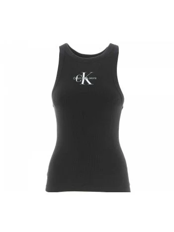 Canottiera Calvin Klein Donna con Tessuto Cannete' Tinta Unita Logo CK Ricamato