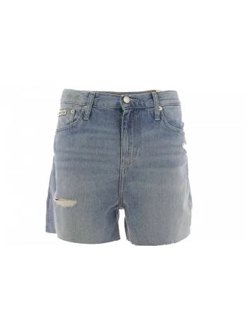 Short Jeans Calvin Klein Donna Stone Washed Light Blue Effetto Distressed