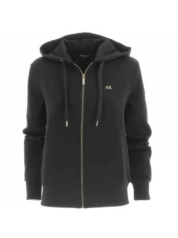 Felpa Garzata Cappuccio Full Zip A|X Armani Exchange Donna Tinta Unita Nero Logo AX in Metallo