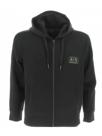 Felpa Garzata Full Zip Cappuccio A|X Armani Exchange Uomo Nera Logo AX Oro