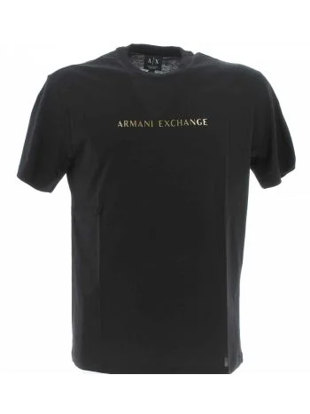 T Shirt Manica Corta Girocollo A|X Armani Exchange Uomo Nera con Logo AX Oro