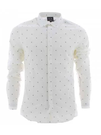 Camicia Manica Lunga A|X Armani Exchange Uomo Bianca Slim Fit con Multi Logo AX Nero
