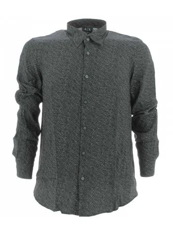 Camicia Manica Lunga A|X Armani Exchange Uomo Nera Multi Logo AX Regular Fit