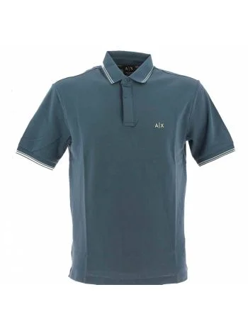 Polo Pique' Manica Corta A|X Armani Exchange Uomo a Tre Bottoni con Doppia Riga Regular Fit