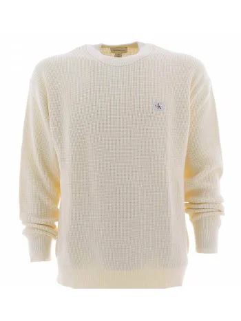 Maglia Pullover Cotone Calvin Klein Uomo Girocollo Tinta Unita a Nido D'Ape