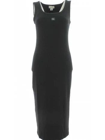 Abitino Lungo Senza Maniche Calvin Klein Nero Elasticizzato Tinta Unita Donna a Costine