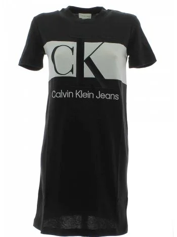 Abitino Girocollo Manica Corta Calvin Klein Donna Nero/Bianco Logo CK Ricamato