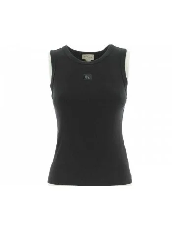 Canottiera Elasticizzata Calvin Klein Donna a Costine Giro Collo Tinta Unita