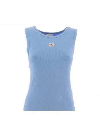 Canottiera Elasticizzata Calvin Klein Donna a Costine Giro Collo Tinta Unita