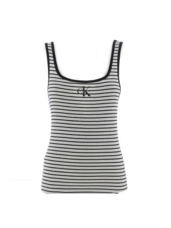 Canottiera a Righe Calvin Klein Donna Ampio Scollo Elasticizzata