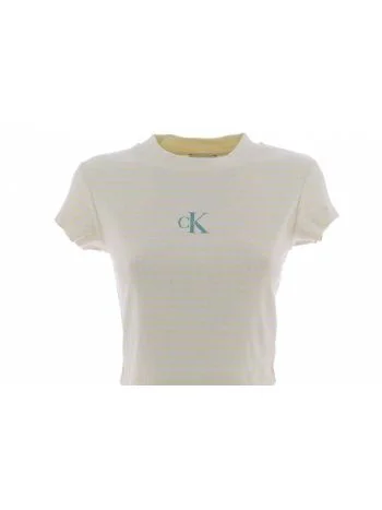 T Shirt Crop a Righe Manica Corta Girocollo Calvin Klein Donna