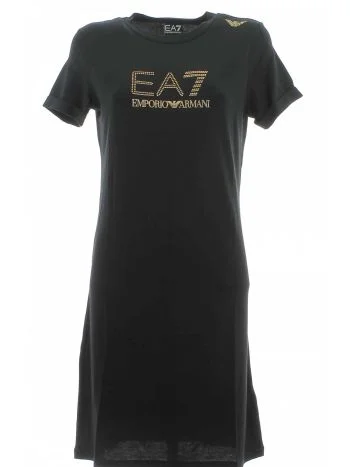 Abitino con Logo EA7 in Strass EA7 Emporio Armani Donna Elasticizzato con Risvolto sulla Manica