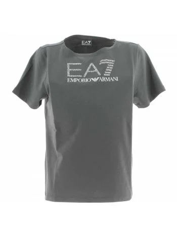 T Shirt Manica Corta Girocollo EA7 Emporio Armani Donna con Logo EA7 in Strass Tinta Unita