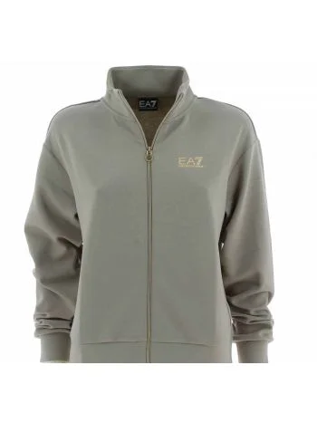 Felpa Garzata Full Zip EA7 Emporio Armani Donna Logo EA7 in Strass