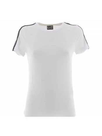 T Shirt Manica Corta Girocollo EA7 Emporio Armani Donna con Stripe Logato EA7 sulle Spalle