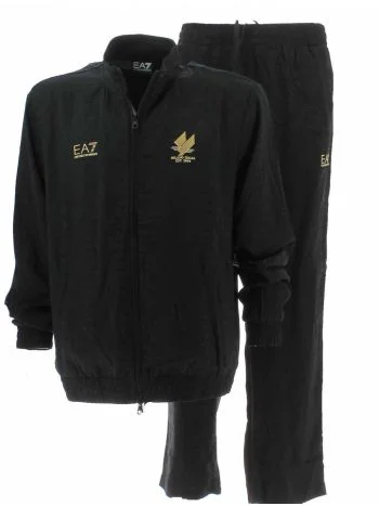 Tuta Acetato Full Zip Uomo EA7 Emporio Armani Nera con Tessuto Stampato EA7 Tinta Unita Nera