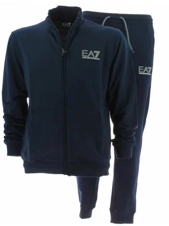 Tuta Felpa Garzata Full Zip Uomo EA7 Emporio Armani Tinta Unita Blu