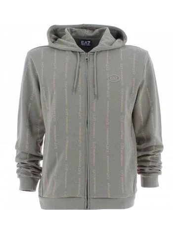 Felpa Garzata Cappuccio Full Zip Multi Logo EA7 Emporio Armani Uomo