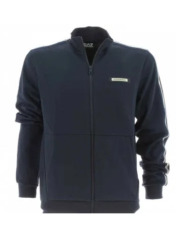 Felpa Garzata Full Zip con Banda Logata EA7 EA7 Emporio Armani Uomo Tinta Unita