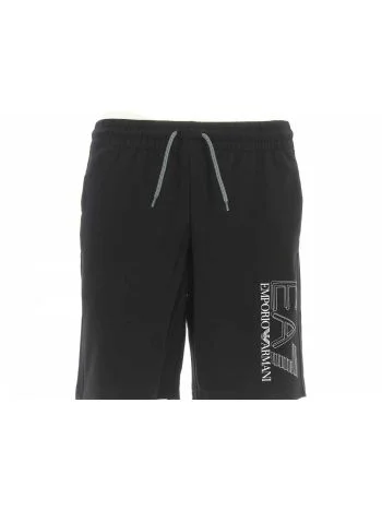 Bermuda Felpa Garzata Uomo EA7 Emporio Armani Nero Tinta Unita Logo EA7