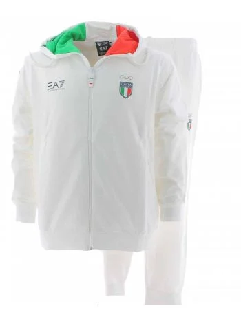 Tuta Olimpiadi Cortina 2026 in Felpa Garzata Full Zip Cappuccio EA7 Emporio Armani Uomo