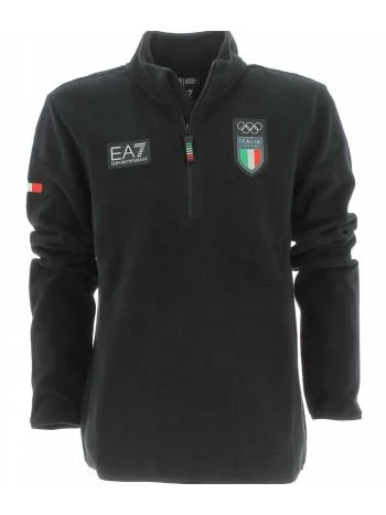 Cortina Olimpiadi 2026 EA7 Emporio Armani Uomo Felpa Pile Mezza Zip Nera
