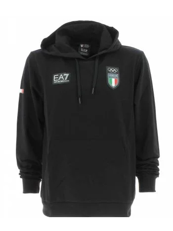 Olimpiadi Cortina 2026 EA7 Emporio Armani Uomo Felpa Garzata Cappuccio Chiuso Nera