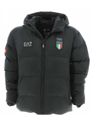 Olimpiadi Cortina 2026 EA7 Emporio Armani Uomo Giacca Nera con Cappuccio