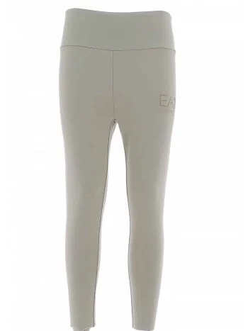 Pantalone Leggings Donna EA7 Emporio Armani Tinta Unita Elasticizzato Logo EA7 in Strass
