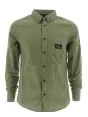 Calvin Klein Uomo Camicia Manica Lunga Stone Washed Tinta Unita Con Taschino