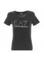 T Shirt Donna Manica Corta Girocollo EA7 Emporio Armani Nera con logo EA7 in Strass